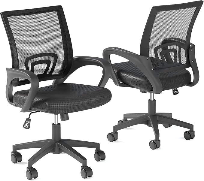 OS MOTOR Ergonomic Mid-Back Mesh Office Chair (Black, 2 Pack) | Lumbar Support, Adjustable Height, Swivel Rolling Design, Comfy Armrest, Home, Office, Work, Study, Gaming, Vanity