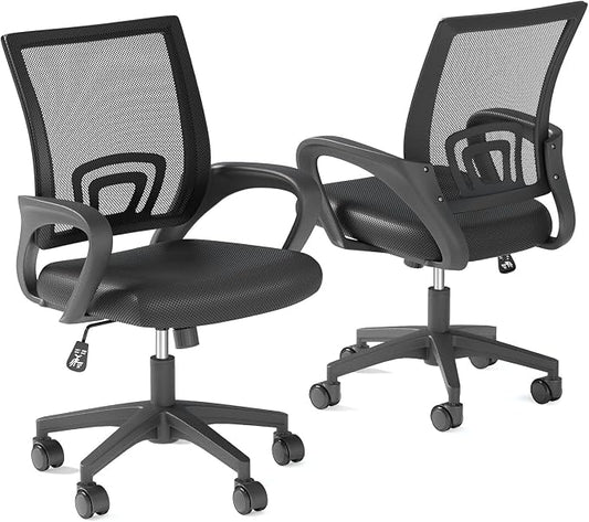 OS MOTOR Ergonomic Mid-Back Mesh Office Chair (Black, 2 Pack) | Lumbar Support, Adjustable Height, Swivel Rolling Design, Comfy Armrest, Home, Office, Work, Study, Gaming, Vanity