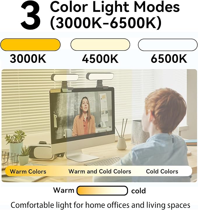 Dual-Lamp Video Conference Lighting Kit, Webcam Monitor Light with Remote and Touch Control, Zoom Lighting for Computer, Light for Laptop/Podcast/Streaming/Video Calls/Zoom Meetings