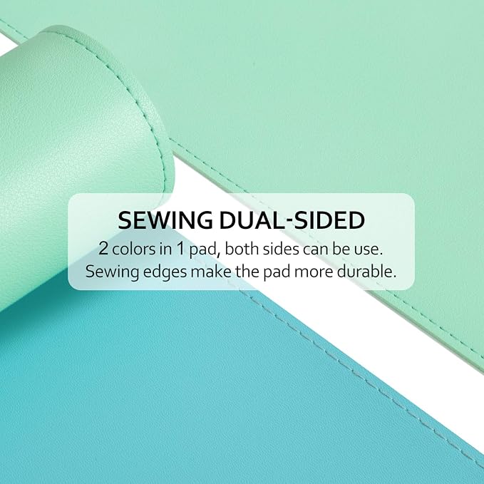 Green/Lake Blue Dual Sided PU Leather Desk Pad, Upgraded Sewing Laptop Mat, Waterproof Large Mouse Pad, Smooth Writing/Painting Mat Non-Slip Desk Protector/Decoration 31.5"x15.8" (80x40cm)