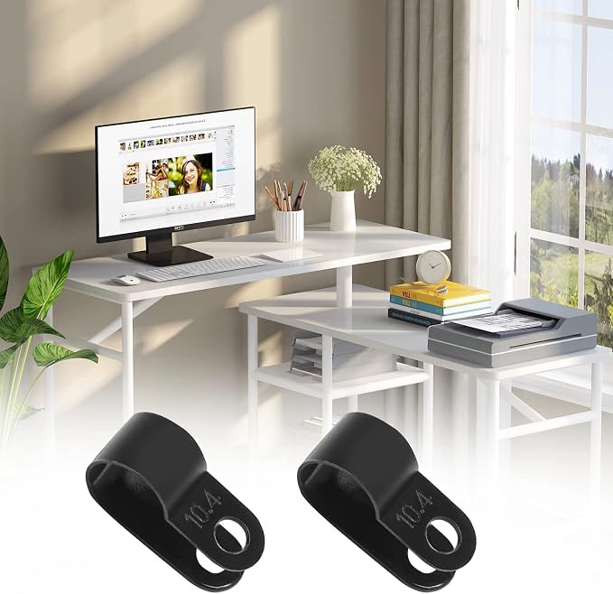 60pcs 3/8 Inch Nylon Cable Clamps, Black R-Type Wire Cable Clips | with M4 Screws, Screw Mounting Cord Fastener, Wire Conduit Clamp, for Wire Management