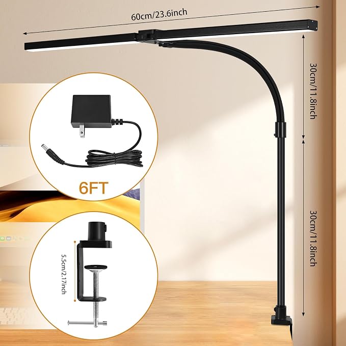 LED Desk Lamp for Office Dorm Home - Eye Caring Desk Light 18W Gooseneck Dimmable Table lamp with Anti-Glare Cover Base(No Remote)