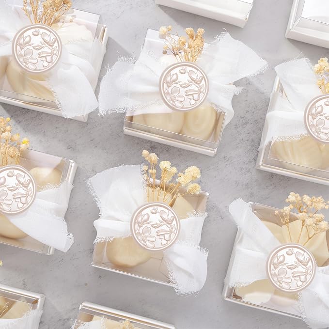 UNIQOOO Wax Seal Stickers - 3D Magnolia Wedding Invitation Envelope Botanical Seal Sticker, 50 Pcs Self- Adhesive Champagne Stickers, Perfect for Invitation, Christmas, Gift Wrapping, Party