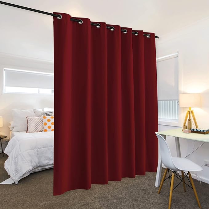 RYB HOME Privacy Curtain for Sliding Glass Door, Light Block Noise Reduce Insulated Curtain Screen Ceiling to Floor for Locker Room Basement Bedroom Closet, 100 inch Wide x 90 inch Long, Burgundy Red