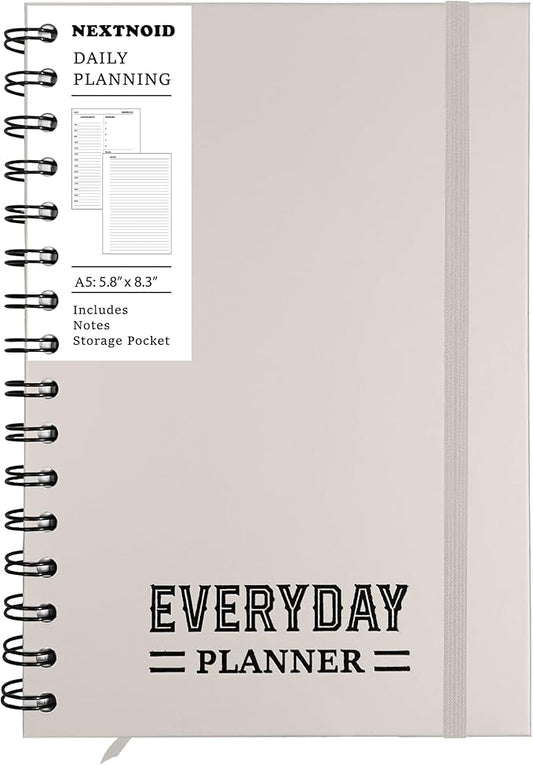 Undated Daily Planner Notebook 2026 with Hourly Schedule - Hardcover Appointment Day to do List Notebook for Women & Men - A5 Spiral Beige