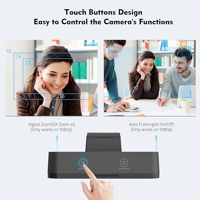 TOALLIN 4K AI Webcam with WDR, Auto Light Correction, AI Tracking with Auto-Framing, Auto-Focus, 5X Adjustable Digital Zoom, Built-in Dual Noise-Canceling Mics, 92° FOV Webcam for Online Video Calls