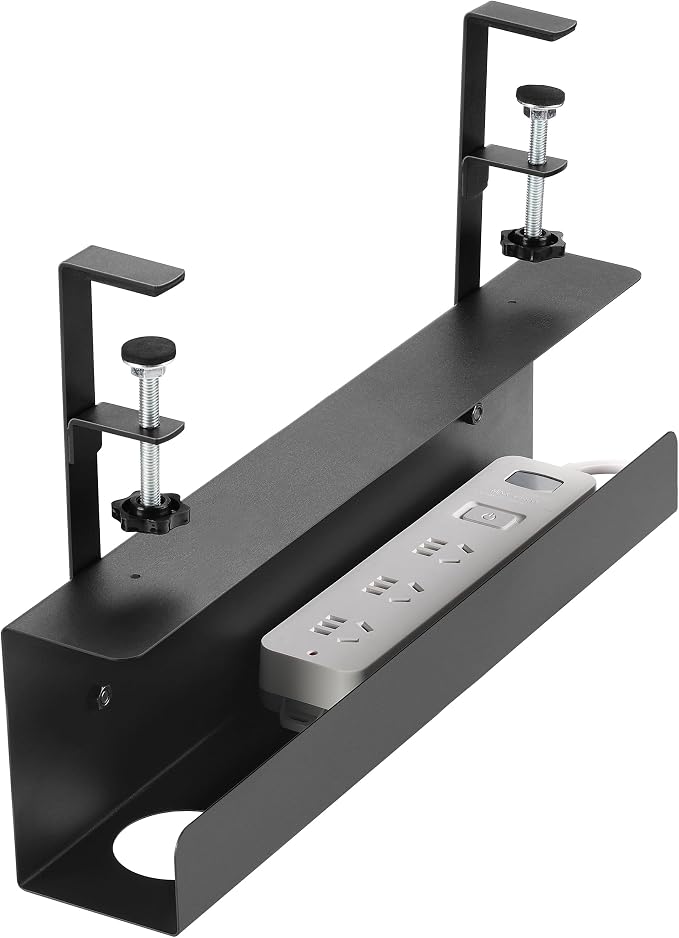 ZhiYo 16.5in Steel Cable Management Under Desk Tray, Large Clamp-On Under Table Cord Hider Tray, No Drill Cable Organizer for Desk, Wire Management Raceway, Black Rack, W3in x H4.7in
