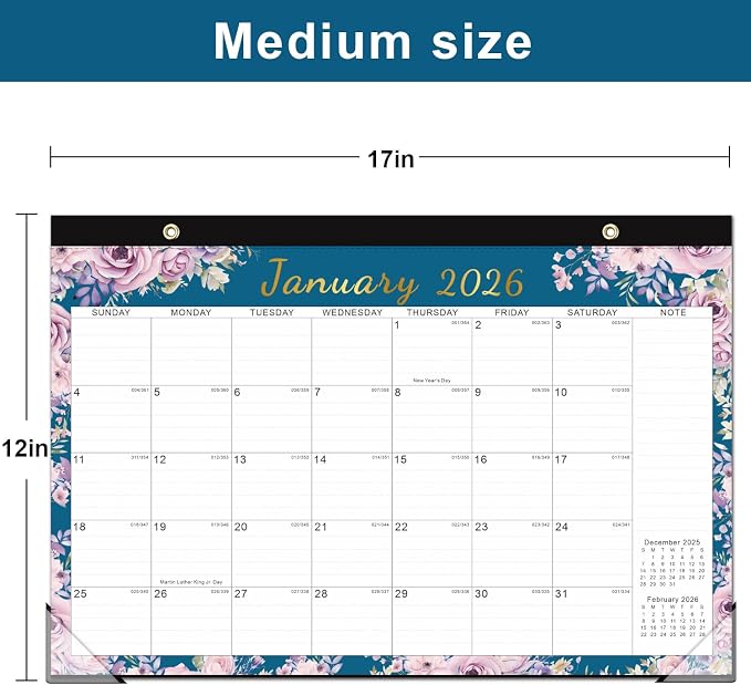 KOPEESY Desk Calendar 2026-2027, 18 Months Calendar 2026-2027 Runs from January 2026 to June 2027, 17" x 12" Desktop/Wall Monthly Calendar for Home, School and Office - Floral Pattern