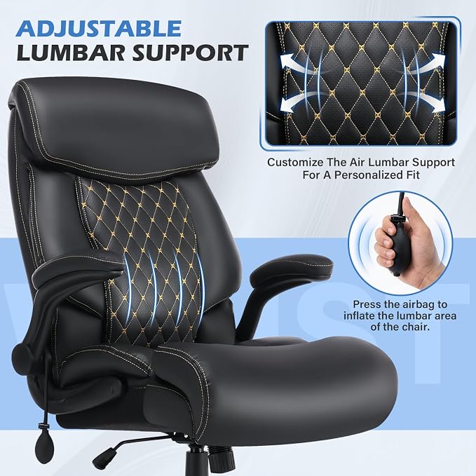 500Lbs Big and Tall Office Chair,Comfy Heavy Duty Executive Chair with Adjustable Lumbar Support for Back Pain,High Back Desk Chair with Wide Seat for Home Office