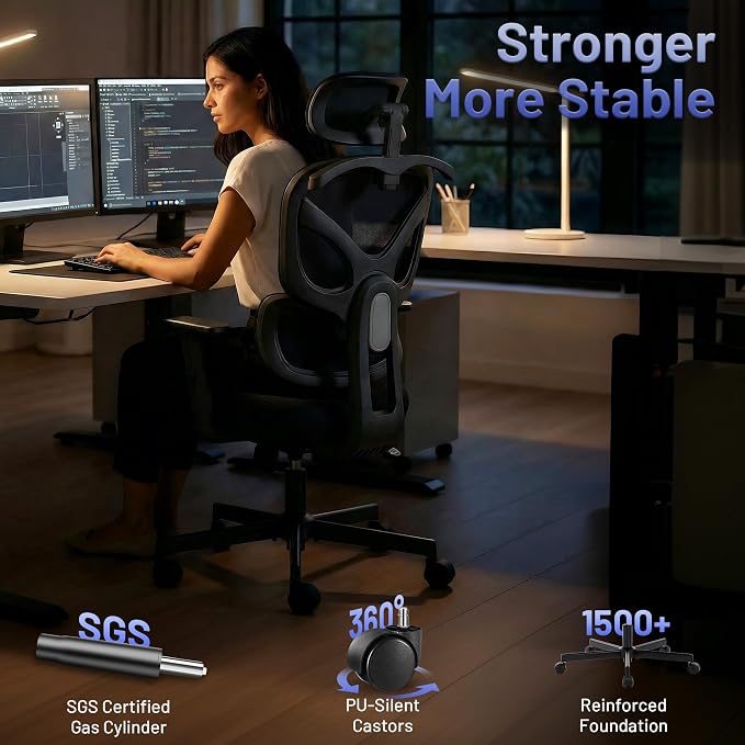 AreShark Ergonomic Office Chair - High Back Breathable Mesh Desk Chair with Lumbar Support & Adjustable Headrest - Rolling Swivel Reclining Comfy Computer Gaming Chair with 2D Armrests for Home Office