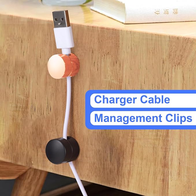 SmallCat 3 Sets Charger Holders for Cords, Adjustable Cable Anchor Holders, Adhesive Metal Cord Clips, Cable Management Wire Organizers for Desk, Office, Nightstand - Matte Black, White, Rose Gold