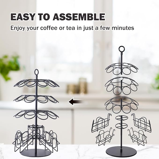 Coffee Pod Holder for Keurig & Tea Bag Organizer, K-Cup Holder Compatible with 36 K-Cups Pods, 60 Tea Bags, Spins 360-Degrees Carousel Stand, Coffee Pod Tea Bag Storage Stand Organizer for Countertop