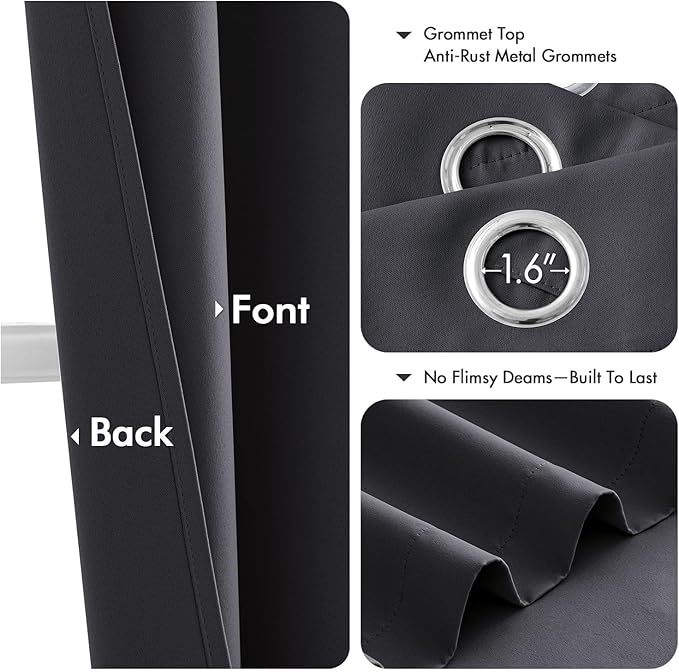 MIULEE Blackout Curtains for Bedroom Living Room 2 Panels, Thermal Insulated Room Darkening Drapes Grommet Noise Reducing Light Blocking Window Treatments 72 Inches Long 40x72 Inch Dark Grey