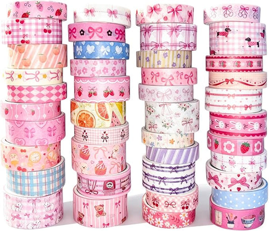 Bomichi Washi Tape Set - 42 Rolls Cute Pink Bow Decorative Tape for Bullet Journaling, Scrapbooking, Gift Wrapping, DIY, Greeting Cards, Planners, Party Supplies