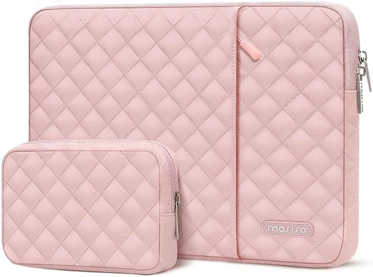 MOSISO Laptop Case 13 inch, 13 inch Laptop Sleeve Compatible with MacBook Air M4 M3 M2 M1 2025-2018/Pro M2 M1 2025-2016, Square Quilted Vertical Computer Bag with Pocket&Small Case, Chalk Pink