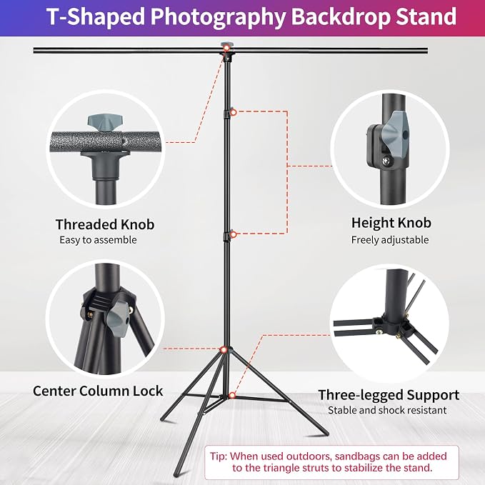 Green Screen Backdrop Kit, 5 x 6.5 ft Portable Chromakey Green Screen with T-Shaped Stand & Carrying Bag & 5 Clamps, Greenscreen Background for Streaming, Gaming, Zoom