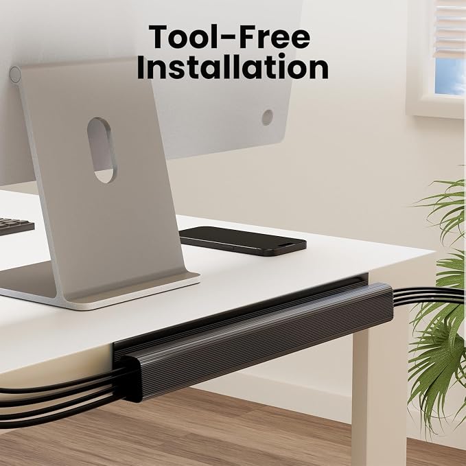 EVEO Cable Management Under Desk Kit (12 Units)- Under Desk Cable Management Cord Cover, Cable Hider Cord Management Under Desk Cable Organizer Cord Organizer Tray - 96''J Channel 12X16 - White