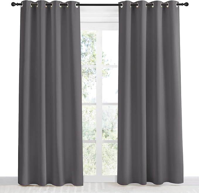 NICETOWN Grey Blackout Curtain 86 inch Long, W55 x L86, 1 Panel, Thermal Insulated Window Treatment with Grommet Room Darkening Thermal Insulated Panel for Bedroom/Living Room