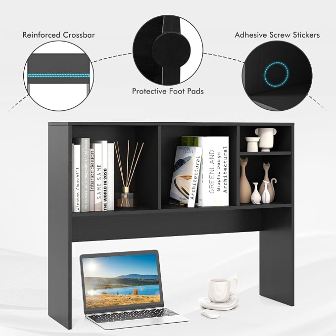 Tangkula Desktop Bookshelf, Countertop Storage Hutch with 4 Shelves for Computer Desk, Desktop 2-Tier Display Rack, Multipurpose Wood Desk Hutch Storage Organizer for Dorm Office Home (Black)