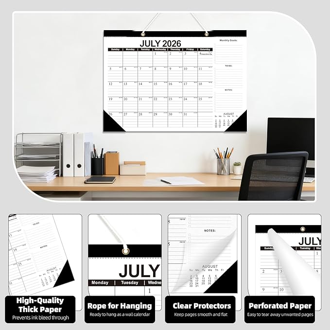 ZTX Desk Calendar 2026-2027 Wall Calendar from July 2026 to December 2027,18 Months 17"×12" Thick Paper with Plastic Cover for Teacher School Home Office