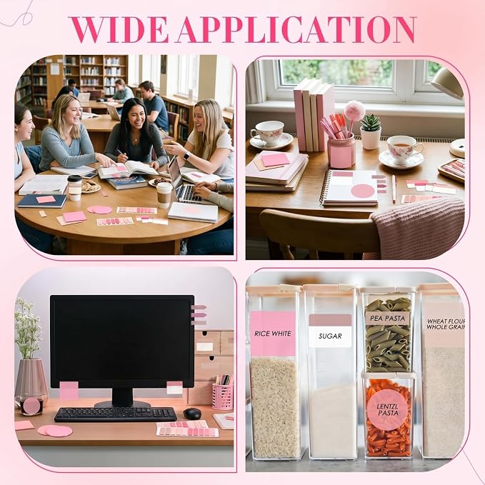Glenmal Transparent Sticky Note Set 910 Sheets Translucent Clear Self-Adhesive Sticky Notes Bulk Gradient Color Waterproof for Bible Tabs Book Tabs Office Study Supplies Book Annotation (Pink)