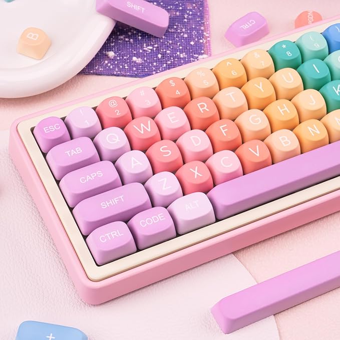 Cute PBT Keycaps 126 Keys MOA Profile Custom Keycaps Dye Sublimation Rainbow Candy Colorful Key Caps Set for Cherry Gateron MX Switches Mechanical Keyboards