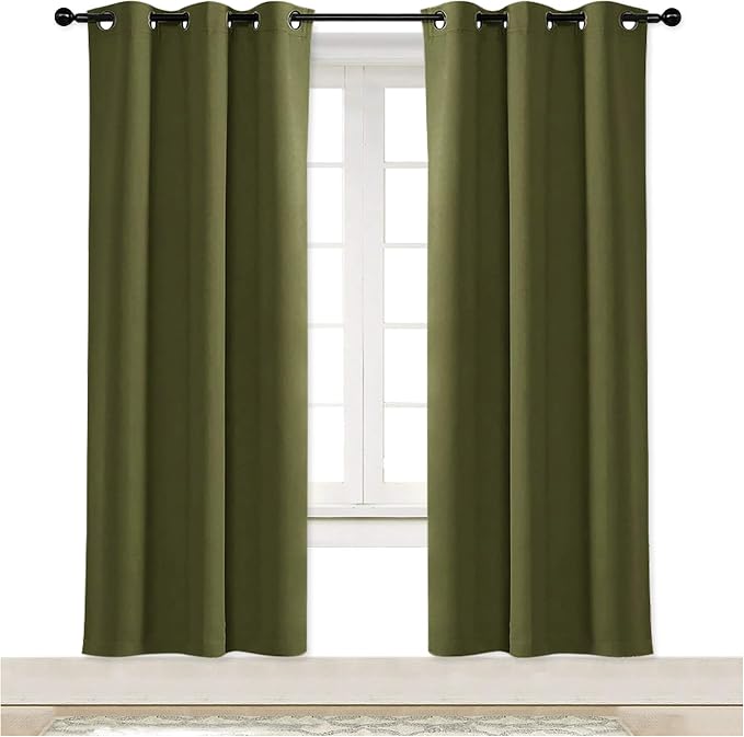 NICETOWN Blackout Curtain Blind for Bedroom, Single Panel, W34 x L72 inches, Olive Green, Thermal Insulated Grommet Blackout Room Darkening Drape/Drapery