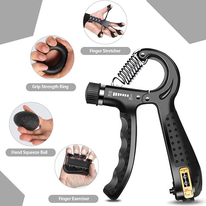 Grip Trainers, Including Forearm Strengtheners, Finger Trainers, Mechanical Counting Grips, Grip Balls, Hand Grippers, Strengthening Devices for Strength Training, Grip Improvement and Hand Exercises (5-Pack)