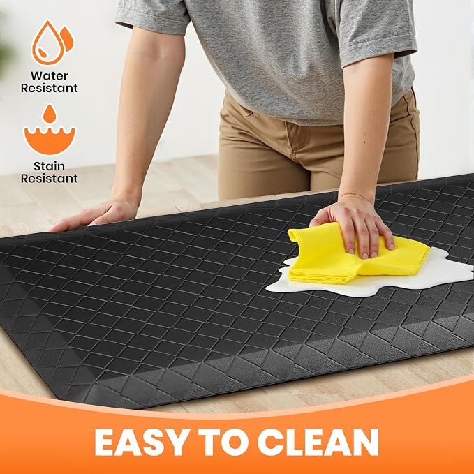 4/5 Inch Extra Thick Kitchen Mats for Floor,Non Slip Anti Fatigue Kitchen Rugs,Waterproof Stain Resistant Sink Mat,Cushioned Standing and Comfort Mats for Office (17"x47" Black)