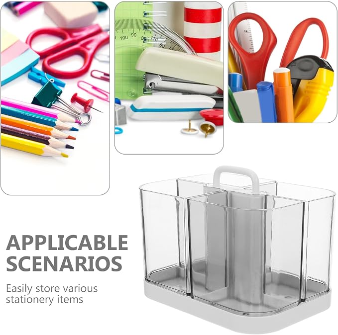 Lurrose Desktop Organizer Rack and Pencil Holder, Large Capacity Removable Desk Storage Caddy, White Multifunctional Supply Organizer for Office and Student Use