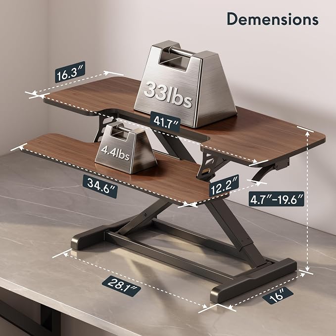 FLEXISPOT Standing Desk Converter 42" Premium Large Desk Riser for Triple Monitor, Spacious Desktop Sit Stand Workstation with Ergonomic Height Adjustment, Modern Stand Up Desk Riser, Walnut