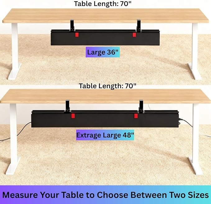 Under Desk Cable Management Tray, 36" Large No Drill Cord Organizer with Easy to Clean Oxford Fabric, Clamp On Power Stripe Holder for Home Office & Gaming Space to Hide Wires