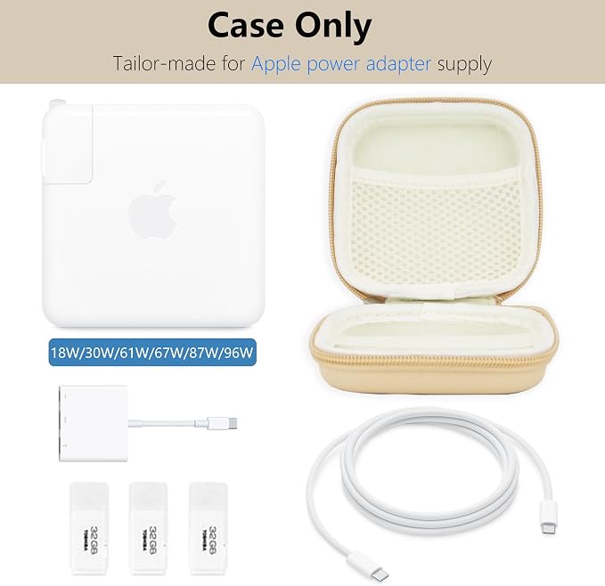 Charger Case for Macbook, Portable Tech Electronic Organizer Bag, Small Travel Storage Pouch for Laptop Accessories, MacBook Power Adapter, Charging Cords, USB Drives (Light Khaki, M)