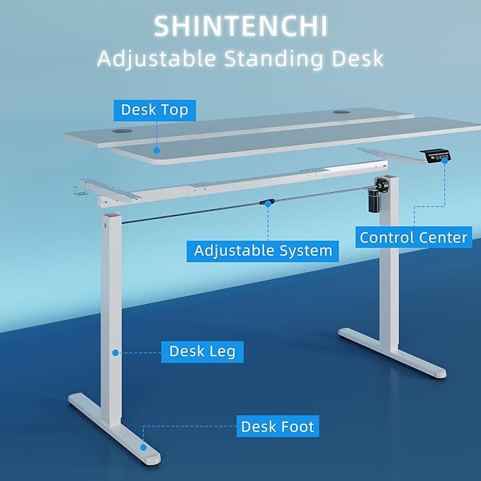 Shintenchi Standing Desk, 48x24 Inch Height Adjustable Electric Sit Stand up Desk, Ergonomic Rising Computer Table, Modern Lift Gaming Desk Workstation for Home Office, White