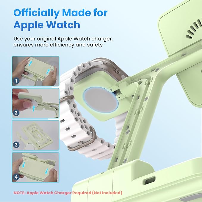3 in 1 MagSafe Foldable Wireless Charger: JoyGeek Travel Ready Magnetic Stand for iPhone 17 16 15 Plus, Apple Watch 11 10 9, AirPods Max (Green)