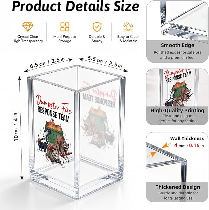 Dumpster Fire Response Team Funny Acrylic Cosmetic Pencil Pen Holder Desk Organizer Clear Crack Resistant Desk Organizer, Gifts for Coworkers Team Members Manange Leader Colleague Boss Friends