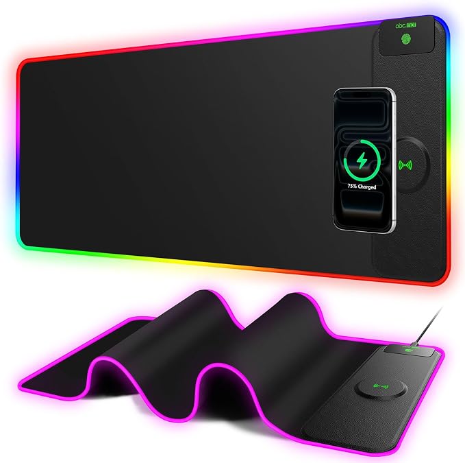 XL RGB LED Gaming Mouse Pad with 15W Magnetic Wireless Charging | 31.5'' x 11.8'' Large Desk Mat, 24 Lighting Effects Keyboard Pad with Non-Slip Rubber Base, Waterproof Easy Gliding Surface