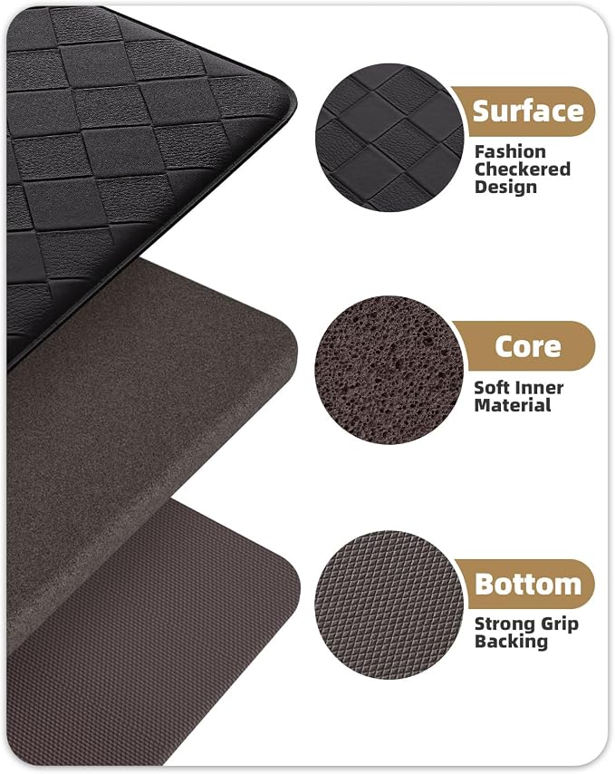 Color&Geometry Checkered Kitchen Runner 24x94 Wide Long Antifatigue, Black | Waterproof & Oil Proof, Easy Clean PVC Large Kitchen Rug For Busy Family, 0.4in Thick Cushion For Long Standing, Non Slip