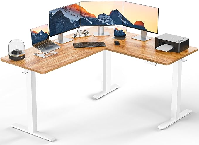 ErGear 63″ L Shaped Standing Desk Electric Adjustable Height, Light Vintage | Left & Right Interchangeable Installation, 4 Memory Presets, One-Touch Control, Stable Steel Frame, 220 lbs Capacity