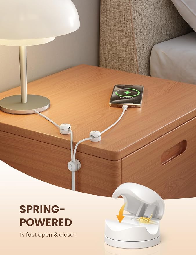 Lamicall 6Pack Rotatable Cord Organizer Cable Clips - [1s Lock] Spring Cord Holder, Phone Charger Cable Management for Desk Nightstand Wall, Office Home Dorm Room Apartment Organizer Accessories