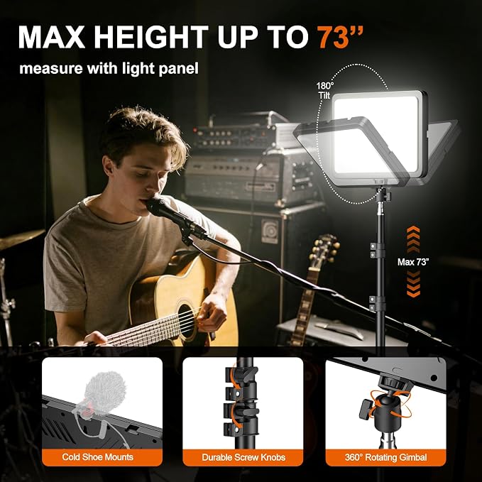 EMART LED Video Light Kit, 35W/3600lux Studio Lights with 11.5ft Power Cord, 2800-7000K Dimmable Photography Lighting, Adjustable Tripod Stand 46-73in for YouTube/TikTok/Recording, 2-Pack