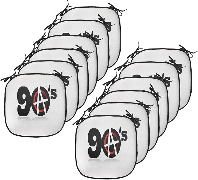 Lunarable 90s Chair Cushion Pads Set 12, Nineties Revolution Energy Strength Fight Modern Times Victory Symbolic Art, Anti-Slip Seat Padding for Kitchen & Patio, 16"x16", Pale Grey Red Black