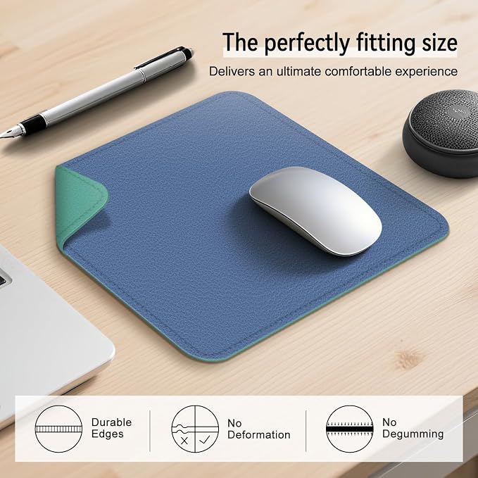 Dual Sided Leather Desk Mat - Waterproof Desk Pad - Ideal for Large Mouse Pad and Desk Mats on Top of Desks (Blue, 11"*8")