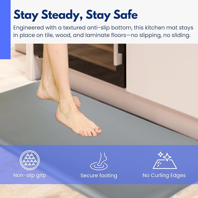 Art3d 3/4" Thick Kitchen Mats for Floor, Waterproof 20" X 39" Cushioned Comfort Mat, Long Anti Fatigue Mats for Kitchen, Ergonomic Standing Office Desk, Home and Garage, Grey
