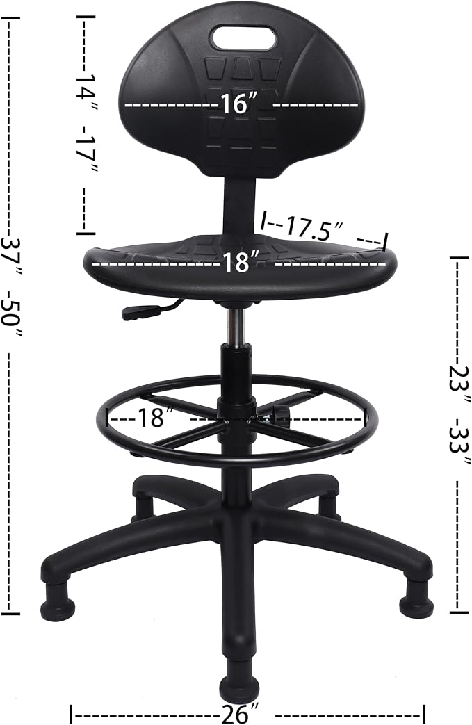TAKE UR SEAT® Deluxe Drafting Lab Stool Chair, 18'' Adjustable Footring, 10'' Adjustable Height, 450 lbs seat Capacity, Heavy Duty, Shipped Within 24 Hours (Glide Non-Rolling)