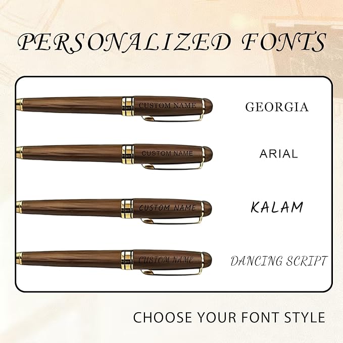 Personalized Ballpoint Engraved Pen with Name Engraved, Elegant Executive Gift for Men Women Boss Teacher Coworker Father's Day Birthday Anniversary (Walnut color)