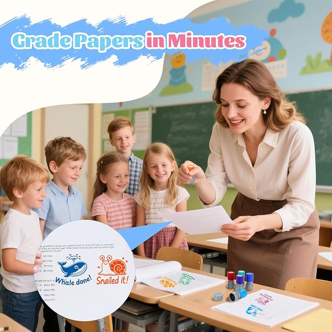 6Pcs Animal Teacher Stamps for Classroom, New Teacher Appreciation Gifts Self Inking Grading Stamps Set, Motivational Reward Stamps, Back to School Essentials for Elementary, Homeschool