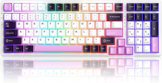 MageGee Mechanical Gaming Keyboard, 96% Gasket Hot Swappable Wired Custom Creamy Keyboard with 5-Layer Sound Dampening, RGB Backlit, NKRO for Win/Mac (Purple Jade, Violet Switch)