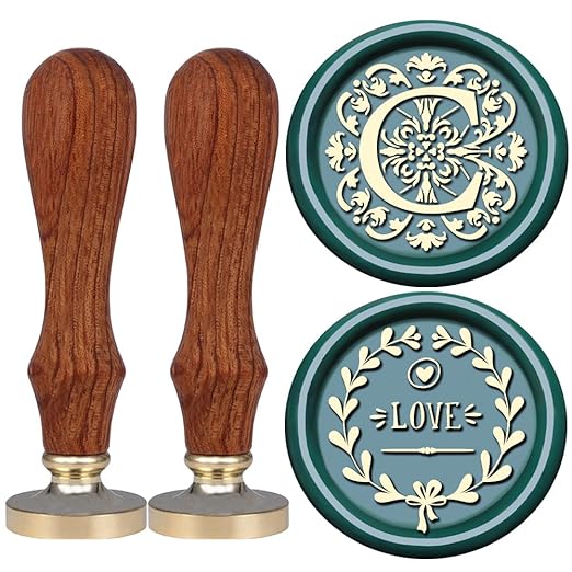 Flower Initial Alphabet C Wax Seal Stamp & Eucalyptus Love Sealing Stamp with Wax Stamp Brass Head Ideal for Wedding Invitations Gift Wrapping Christmas (Floral C)