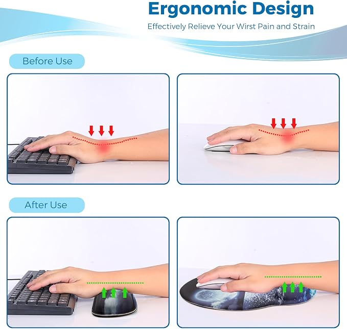 Mouse Pad and Keyboard Wrist Rest Support, with Non-Slip PU Base,Gel Mouse Pad with Coaster,Pain Relief for Gaming, Computer,Office -Pink Bowtie